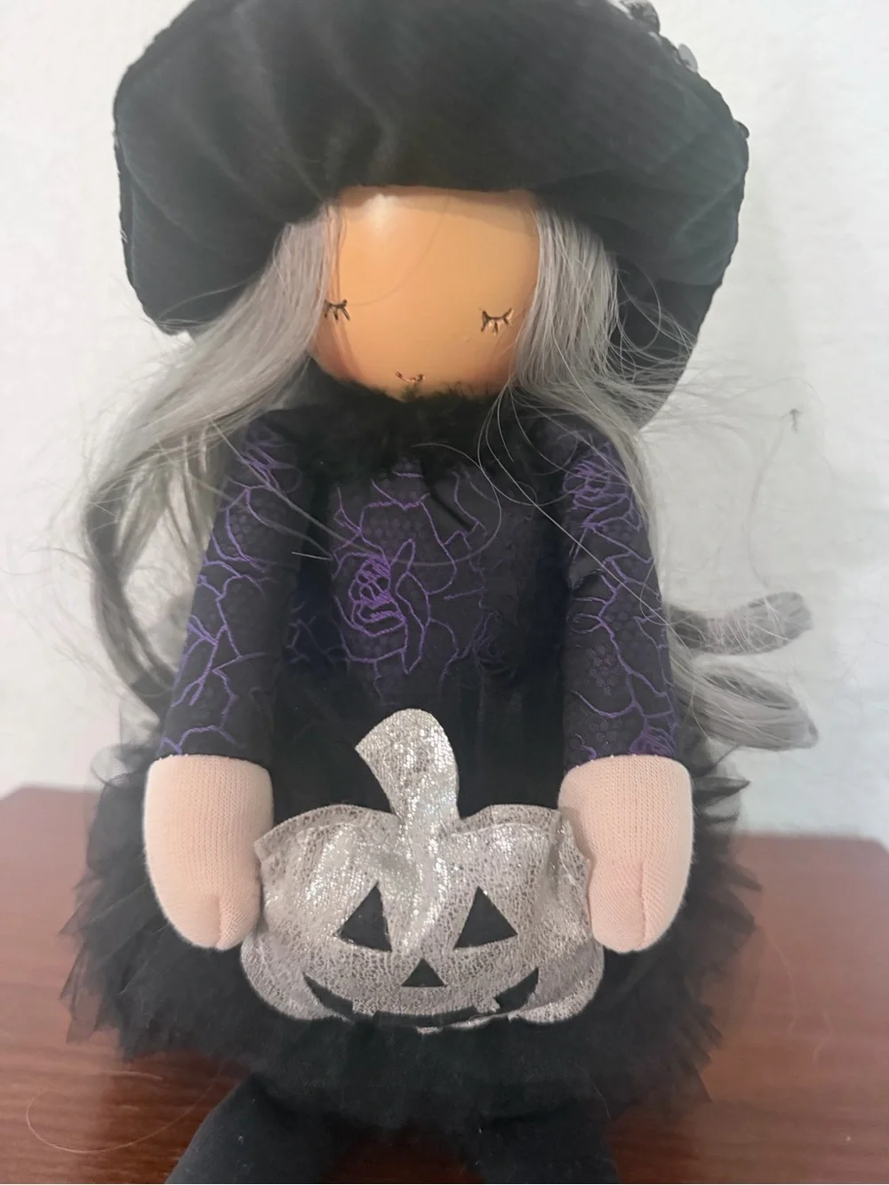 Bella Luxx Black and Purple Witch Doll with Silver Jack-O'-Lantern
